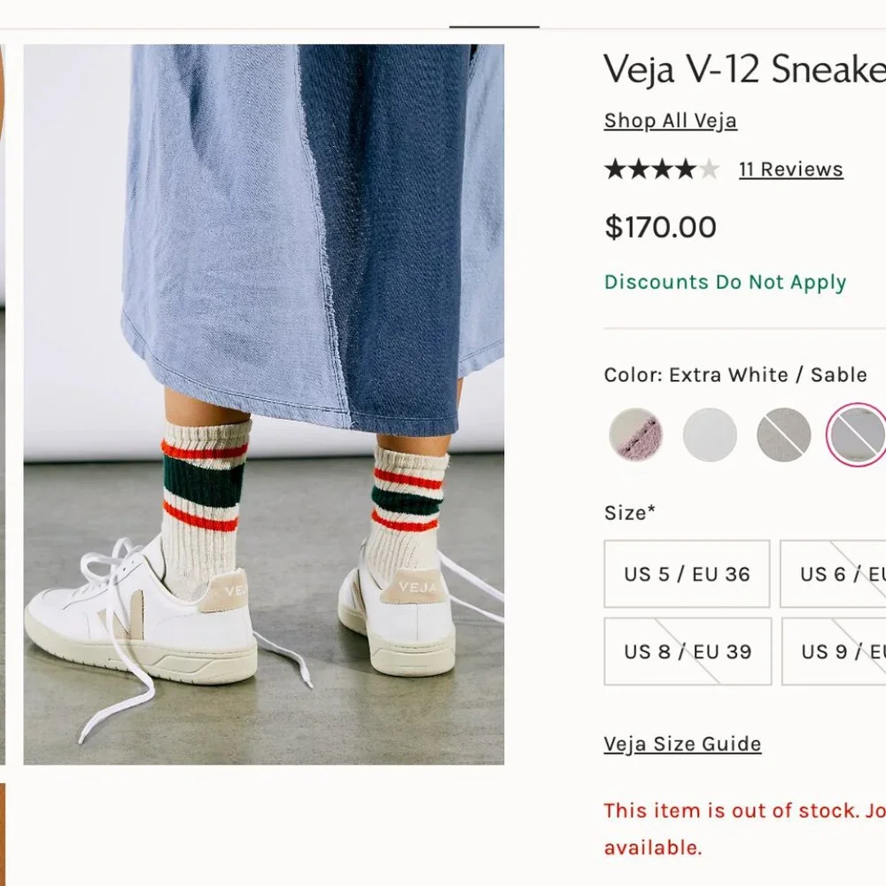 NWOT Veja V-12 Sneakers Extra White/Dune Size US 7/EU 38 - Picture 2 of 8